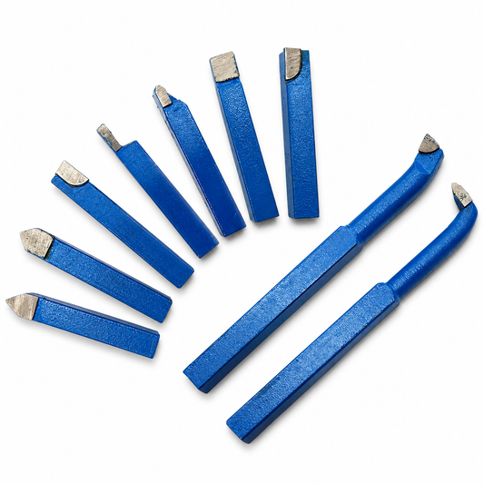 9-Piece Carbide Tip Lathe Chisel Set — 3 Shank Sizes